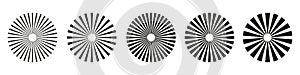 Set of sunburst element. Radial stripes. Collection of ray. Vector design element.