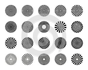 Set of sunburst element. Radial stripes. Collection of ray. Vector design element.