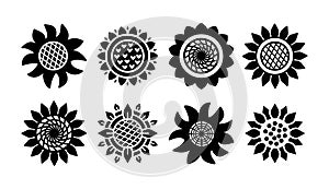 Set Sunflower icons isolated on white background. Vector floral illustration bundle. Botanical summer concept. For cutting,