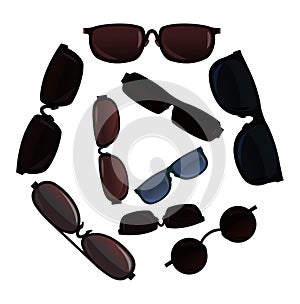 Set Sunglasses for protection from the sun. Summer glasses. Tinted optics for better visibility. Object isolated on