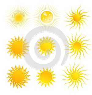 Set of suns isolated on a white background