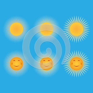 Set of suns. Sun in the form of a smiley