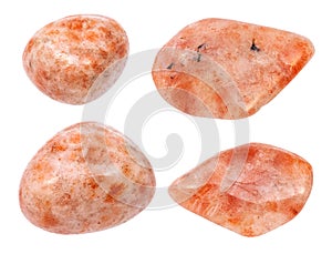 Set of Sunstone Heliolite gemstones isolated