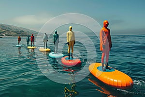 A set of SUP boards on the background of the sea. Active leisure