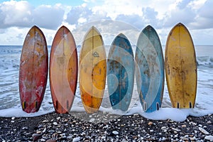 A set of SUP boards on the background of the sea. Active leisure