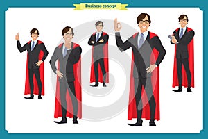 Set of super businessman character Man in suit, standing