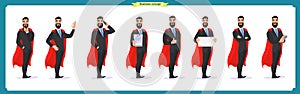 Set of super businessman character Man in suit, standing