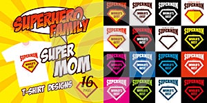 Set Super mom logo superhero T-shirt design
