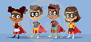 Set of Superhero Kids Characters Wearing Capes Vector Illustration
