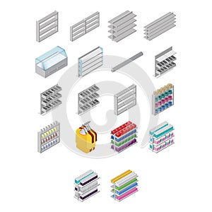 set of supermarket racks. Vector illustration decorative design