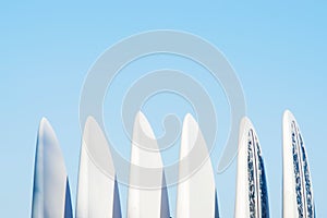 Set of surf boards in a stack