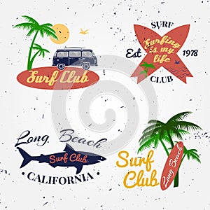 Set of Surf club concept Vector Summer surfing retro badge.