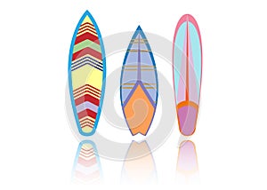 Set surfboard colorful . Sea extreme sport pattern. Vector illustration