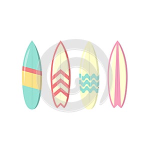 Set of Surfboard Vector Illustration. Summer Beach Element. Extreme Sport. Flat Cartoon Style Suitable for Icon, Web Landing Page