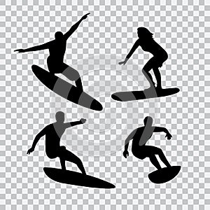 Set of surfers on a transparent background