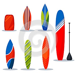 Set surfing desks collection for surfer gear vector illustration