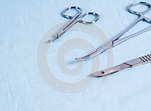 Set of surgical instruments on the table