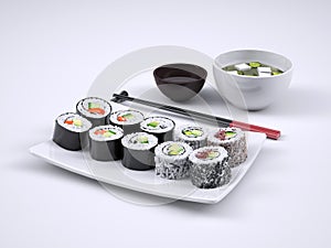 Set of sushi and maki roll