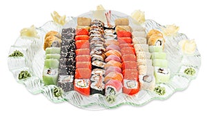 Set sushi rolls plate - isolated on white background