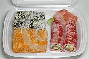 Set of sushi rolls on a white background