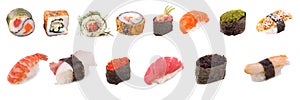 Set sushi on white background photo