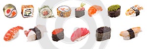 Set sushi on white background