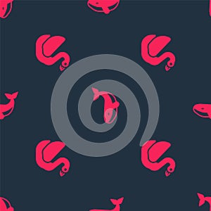 Set Swan bird and Whale on seamless pattern. Vector