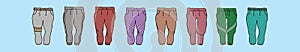 Set of sweatpants cartoon icon design template with various models. vector illustration isolated on blue background