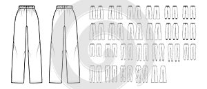 Set of Sweatpants leggings sport technical fashion illustration with normal low waist, high rise, full length, oversized photo