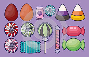 Set of sweet candies isolated icon