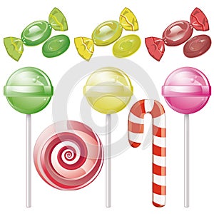 Set of sweet candies on a white background