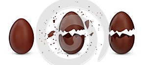 Set sweet chocolate eester eggs, eggs cracked into many pieces isolated on a white background. Chocolate Easter egg