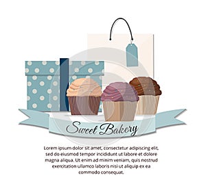 Set of sweet cupcake bakery badge label Sweet shop