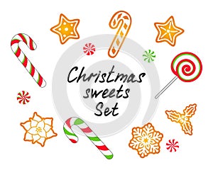 Set of sweets and gingerbreads for Christmas and New Year design