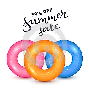 Set of Swim Rings on White Background and Summer Sale