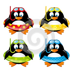Set of swimming penguins
