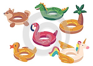 Set Swimming Rings, Rubber Colorful Inflatable Stylish Modern Accessories for Children and Adults. Pink Flamingo,