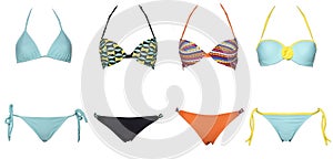 Set of swimsuits or bikini isolated on white background. New summer fashion. Colorfull and sexy, Trendy bikini