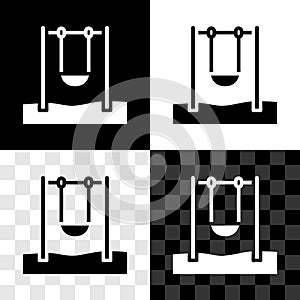 Set Swing for kids summer games on playground icon isolated on black and white, transparent background. Outdoor