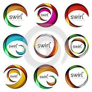 Set of swirl circles abstract vector icons. Circle, helix, rotation, spiral motion concepts