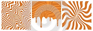 Set of Swirl, Splash, Wavy and Melt Caramel. Abstract Toffee Vector Pattern. Illustration of Liquid Salted Caramel