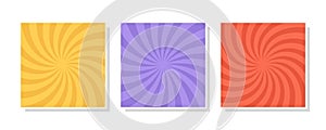 Set of swirl, vortex backgrounds. Color rotating spiral.