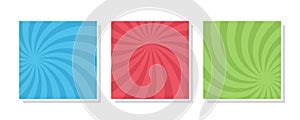 Set of swirl, vortex backgrounds. Color rotating spiral.