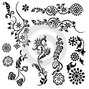 Set swirling decorative flower ornament