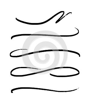 Set of swish lines. Underline lettering with a thin tail. Decorative curly hand drawn accent lines. Vector illustration