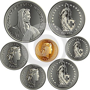 Set of swiss money Francs coins