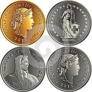 Set of swiss money Francs coins