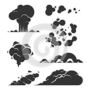 Set of Swoosh Comic smoke Logo Vector. Energy explosion effect and cartoon blast vector illustration. Cloud logo icon concept