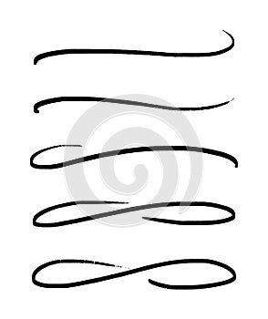 Set of swoosh underline squiggly. Figure eight underline curves. Vector illustration of line lettering isolated on white