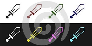 Set Sword toy icon isolated on black and white background. Vector